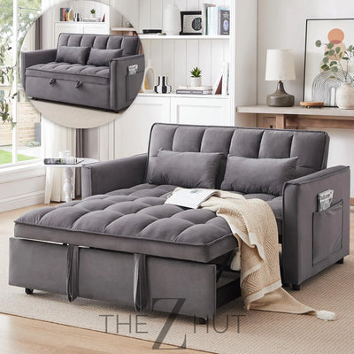 3 in 1 Convertible Sleeper Sofa Bed, Futon Couches for Living Room with Side Pocket | Adjustable Backrest| Velvet Fabric | Pull Out Couch | Loveseat | Sectional Sofa Bed(Black) THE Z HUT