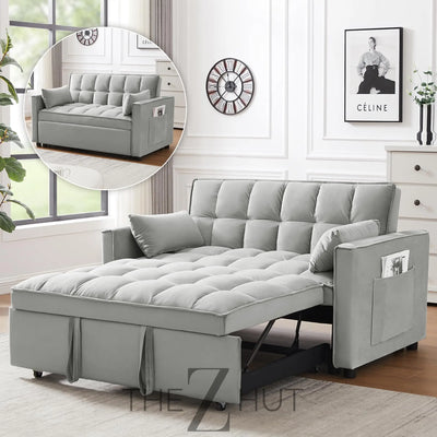 3 in 1 Convertible Sleeper Sofa Bed, Futon Couches for Living Room with Side Pocket | Adjustable Backrest| Velvet Fabric | Pull Out Couch | Loveseat | Sectional Sofa Bed(Black) THE Z HUT