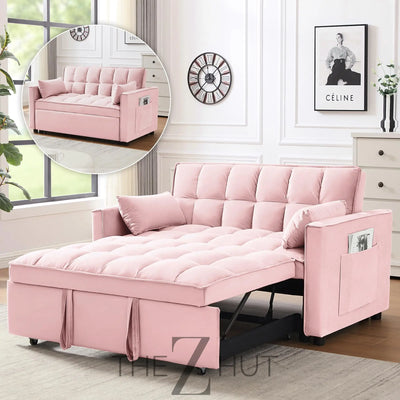3 in 1 Convertible Sleeper Sofa Bed, Futon Couches for Living Room with Side Pocket | Adjustable Backrest| Velvet Fabric | Pull Out Couch | Loveseat | Sectional Sofa Bed(Black) THE Z HUT
