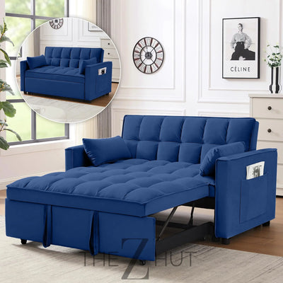 3 in 1 Convertible Sleeper Sofa Bed, Futon Couches for Living Room with Side Pocket | Adjustable Backrest| Velvet Fabric | Pull Out Couch | Loveseat | Sectional Sofa Bed(Black) THE Z HUT