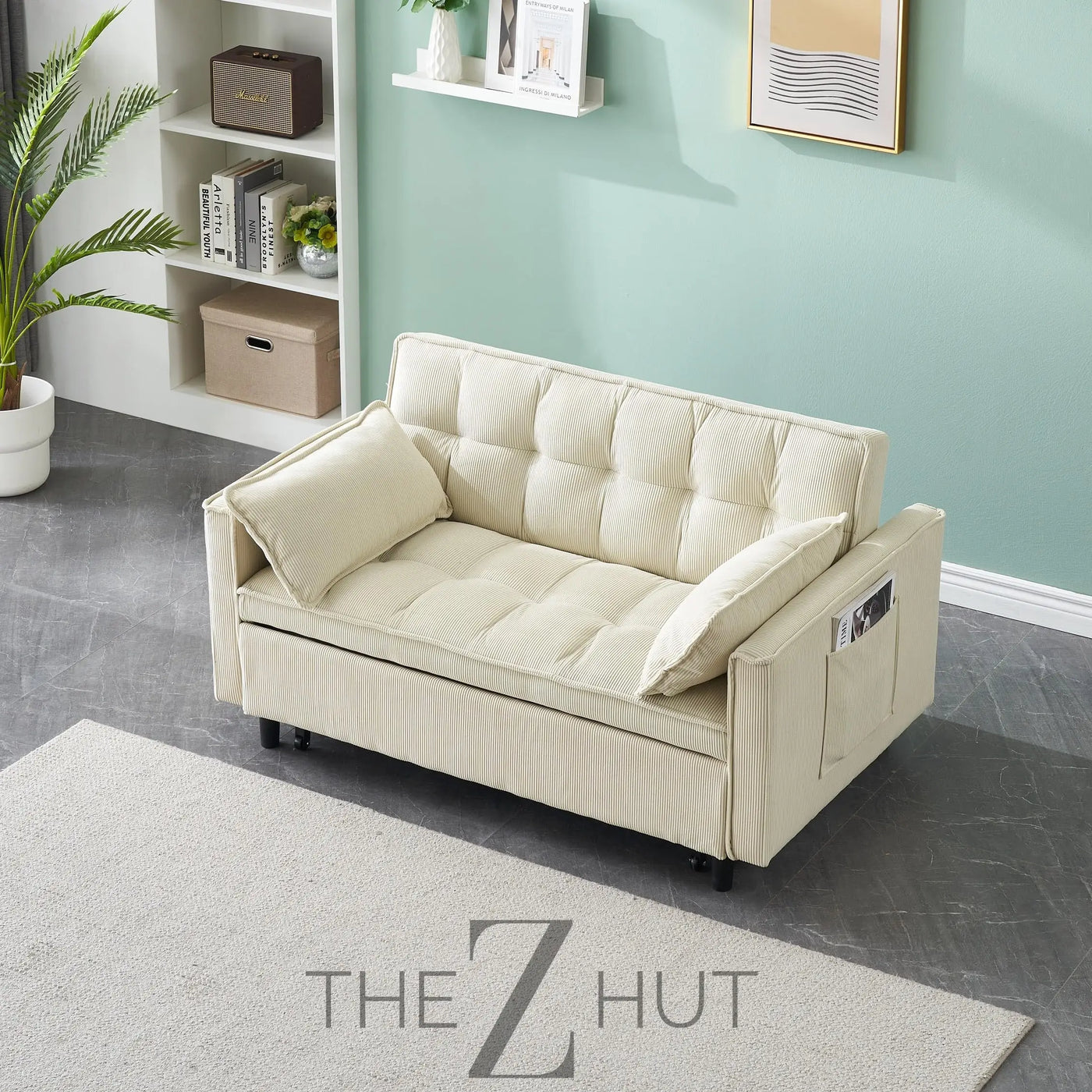 3 in 1 Convertible Sleeper Sofa Bed, Futon Couches for Living Room with Side Pocket | Adjustable Backrest| Velvet Fabric | Pull Out Couch | Loveseat | Sectional Sofa Bed(Black) THE Z HUT