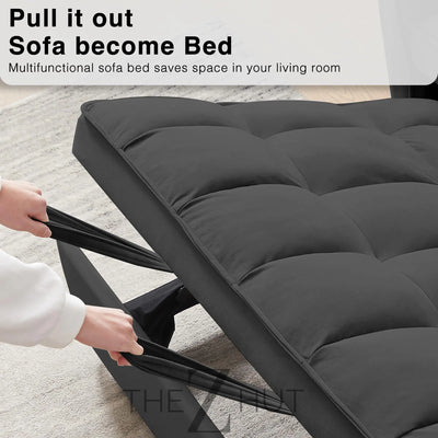 3 in 1 Convertible Sleeper Sofa Bed, Futon Couches for Living Room with Side Pocket | Adjustable Backrest| Velvet Fabric | Pull Out Couch | Loveseat | Sectional Sofa Bed(Black) THE Z HUT