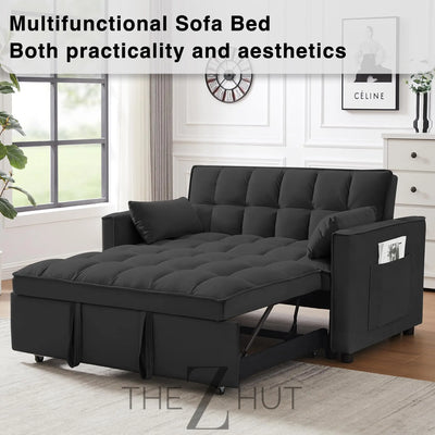3 in 1 Convertible Sleeper Sofa Bed, Futon Couches for Living Room with Side Pocket | Adjustable Backrest| Velvet Fabric | Pull Out Couch | Loveseat | Sectional Sofa Bed(Black) THE Z HUT