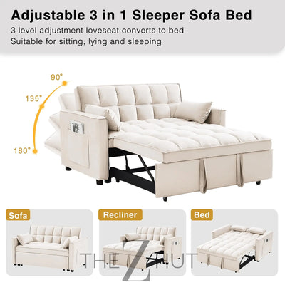 3 in 1 Convertible Sleeper Sofa Bed, Futon Couches for Living Room with Side Pocket | Adjustable Backrest| Velvet Fabric | Pull Out Couch | Loveseat | Sectional Sofa Bed(Black) THE Z HUT