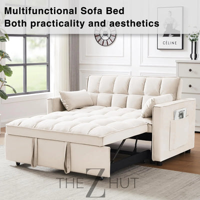 3 in 1 Convertible Sleeper Sofa Bed, Futon Couches for Living Room with Side Pocket | Adjustable Backrest| Velvet Fabric | Pull Out Couch | Loveseat | Sectional Sofa Bed(Black) THE Z HUT