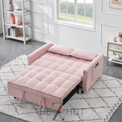 3 in 1 Convertible Sleeper Sofa Bed, Futon Couches for Living Room with Side Pocket | Adjustable Backrest| Velvet Fabric | Pull Out Couch | Loveseat | Sectional Sofa Bed(Black) THE Z HUT