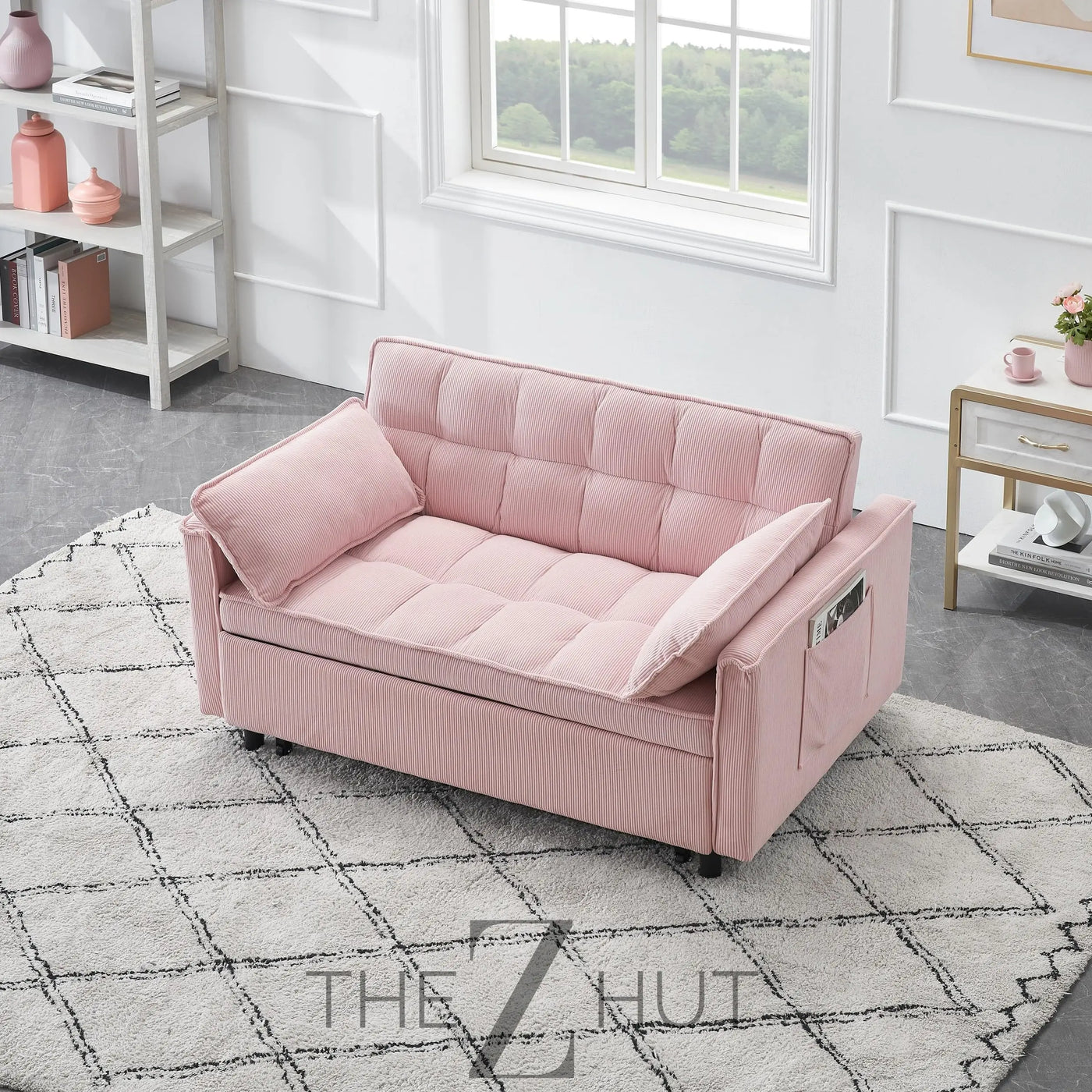 3 in 1 Convertible Sleeper Sofa Bed, Futon Couches for Living Room with Side Pocket | Adjustable Backrest| Velvet Fabric | Pull Out Couch | Loveseat | Sectional Sofa Bed(Black) THE Z HUT