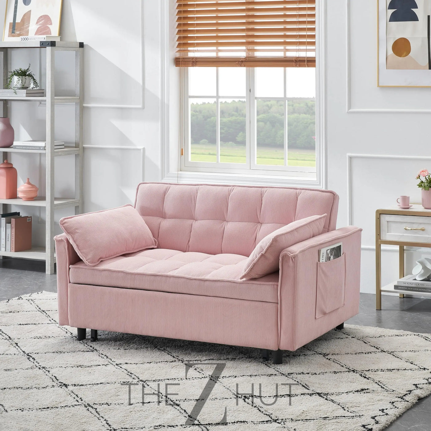3 in 1 Convertible Sleeper Sofa Bed, Futon Couches for Living Room with Side Pocket | Adjustable Backrest| Velvet Fabric | Pull Out Couch | Loveseat | Sectional Sofa Bed(Black) THE Z HUT