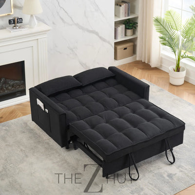3 in 1 Convertible Sleeper Sofa Bed, Futon Couches for Living Room with Side Pocket | Adjustable Backrest| Velvet Fabric | Pull Out Couch | Loveseat | Sectional Sofa Bed(Black) THE Z HUT