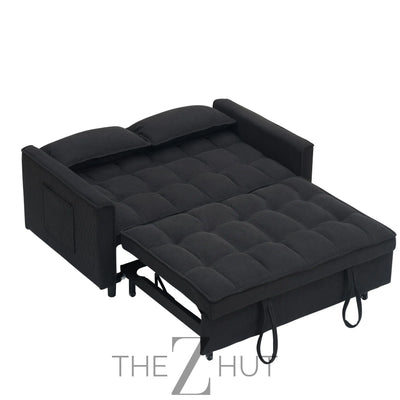 3 in 1 Convertible Sleeper Sofa Bed, Futon Couches for Living Room with Side Pocket | Adjustable Backrest| Velvet Fabric | Pull Out Couch | Loveseat | Sectional Sofa Bed(Black) THE Z HUT