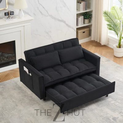 3 in 1 Convertible Sleeper Sofa Bed, Futon Couches for Living Room with Side Pocket | Adjustable Backrest| Velvet Fabric | Pull Out Couch | Loveseat | Sectional Sofa Bed(Black) THE Z HUT