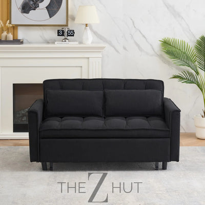 3 in 1 Convertible Sleeper Sofa Bed, Futon Couches for Living Room with Side Pocket | Adjustable Backrest| Velvet Fabric | Pull Out Couch | Loveseat | Sectional Sofa Bed(Black) THE Z HUT