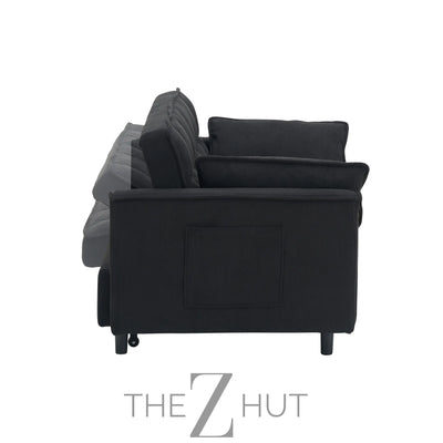 3 in 1 Convertible Sleeper Sofa Bed, Futon Couches for Living Room with Side Pocket | Adjustable Backrest| Velvet Fabric | Pull Out Couch | Loveseat | Sectional Sofa Bed(Black) THE Z HUT