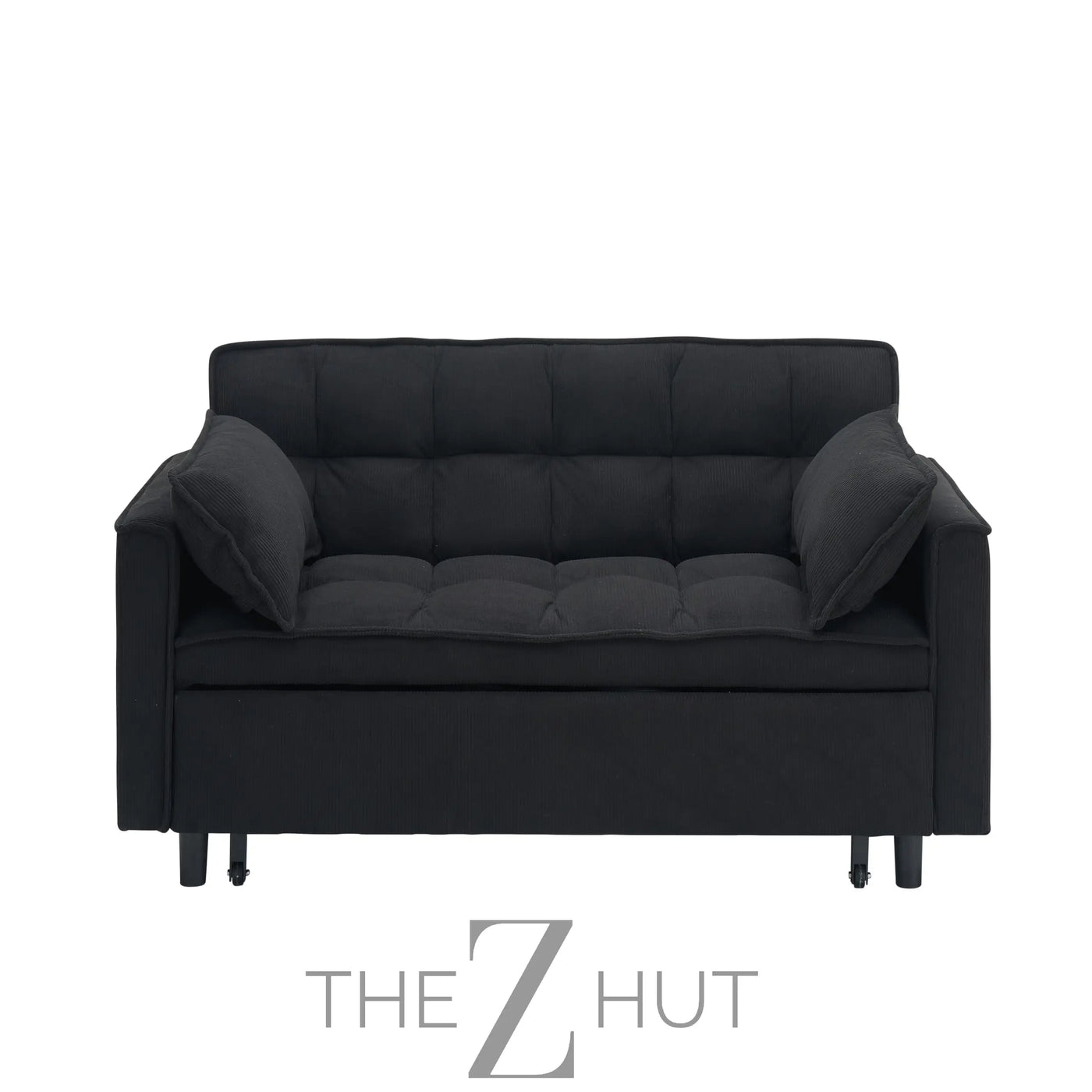 3 in 1 Convertible Sleeper Sofa Bed, Futon Couches for Living Room with Side Pocket | Adjustable Backrest| Velvet Fabric | Pull Out Couch | Loveseat | Sectional Sofa Bed(Black) THE Z HUT