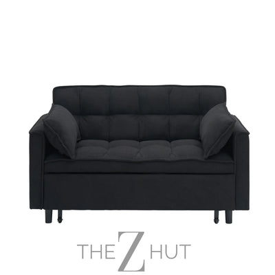3 in 1 Convertible Sleeper Sofa Bed, Futon Couches for Living Room with Side Pocket | Adjustable Backrest| Velvet Fabric | Pull Out Couch | Loveseat | Sectional Sofa Bed(Black) THE Z HUT