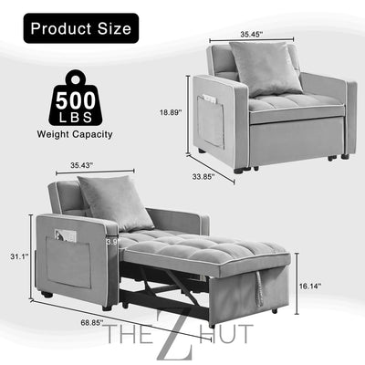 3 in 1 Convertible Sleeper Sofa Bed, Futon Couches for Living Room with Side Pocket | Adjustable Backrest| Velvet Fabric | Pull Out Couch | Loveseat | Sectional Sofa Bed(Black) THE Z HUT