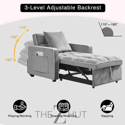 3 in 1 Convertible Sleeper Sofa Bed, Futon Couches for Living Room with Side Pocket | Adjustable Backrest| Velvet Fabric | Pull Out Couch | Loveseat | Sectional Sofa Bed(Black) THE Z HUT