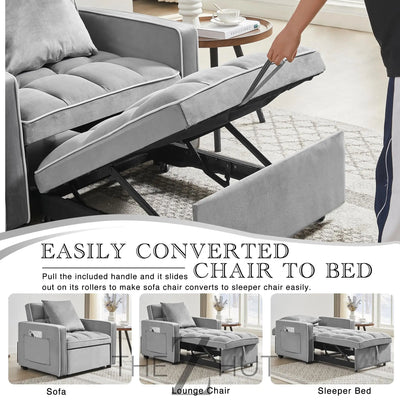 3 in 1 Convertible Sleeper Sofa Bed, Futon Couches for Living Room with Side Pocket | Adjustable Backrest| Velvet Fabric | Pull Out Couch | Loveseat | Sectional Sofa Bed(Black) THE Z HUT