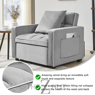 3 in 1 Convertible Sleeper Sofa Bed, Futon Couches for Living Room with Side Pocket | Adjustable Backrest| Velvet Fabric | Pull Out Couch | Loveseat | Sectional Sofa Bed(Black) THE Z HUT