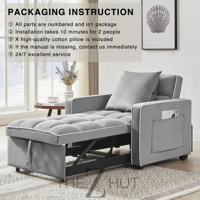 3 in 1 Convertible Sleeper Sofa Bed, Futon Couches for Living Room with Side Pocket | Adjustable Backrest| Velvet Fabric | Pull Out Couch | Loveseat | Sectional Sofa Bed(Black) THE Z HUT