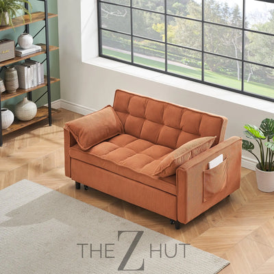 3 in 1 Convertible Sleeper Sofa Bed, Futon Couches for Living Room with Side Pocket | Adjustable Backrest| Velvet Fabric | Pull Out Couch | Loveseat | Sectional Sofa Bed(Black) THE Z HUT