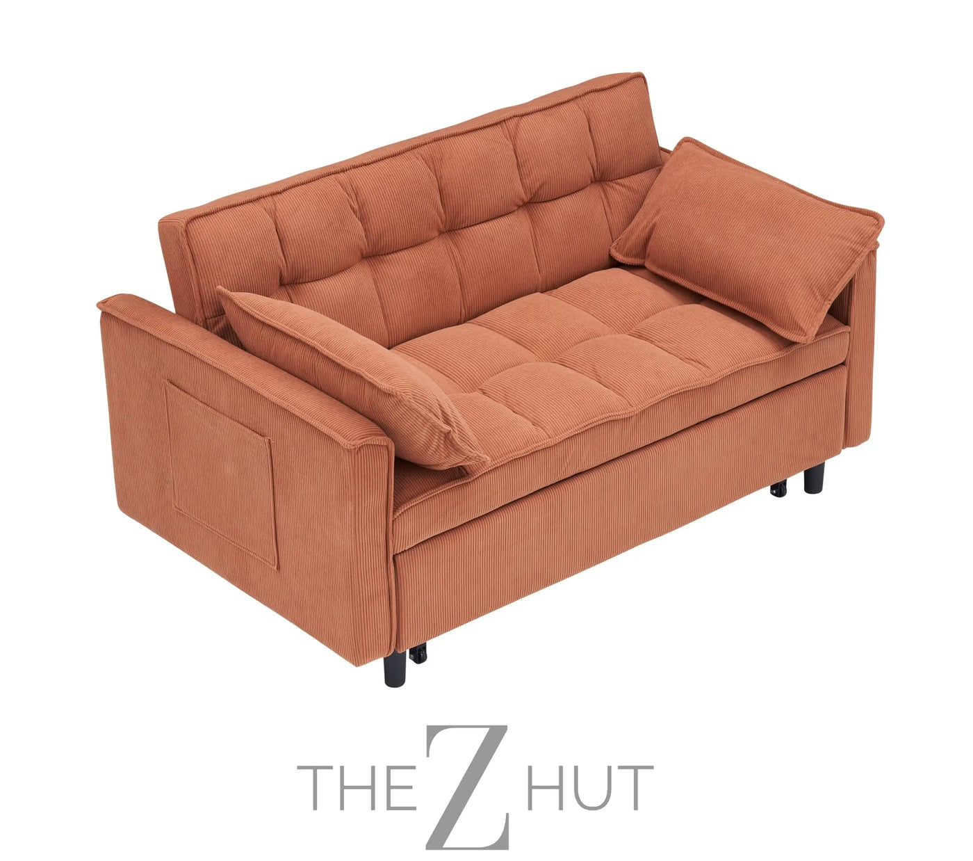 3 in 1 Convertible Sleeper Sofa Bed, Futon Couches for Living Room with Side Pocket | Adjustable Backrest| Velvet Fabric | Pull Out Couch | Loveseat | Sectional Sofa Bed(Black) THE Z HUT