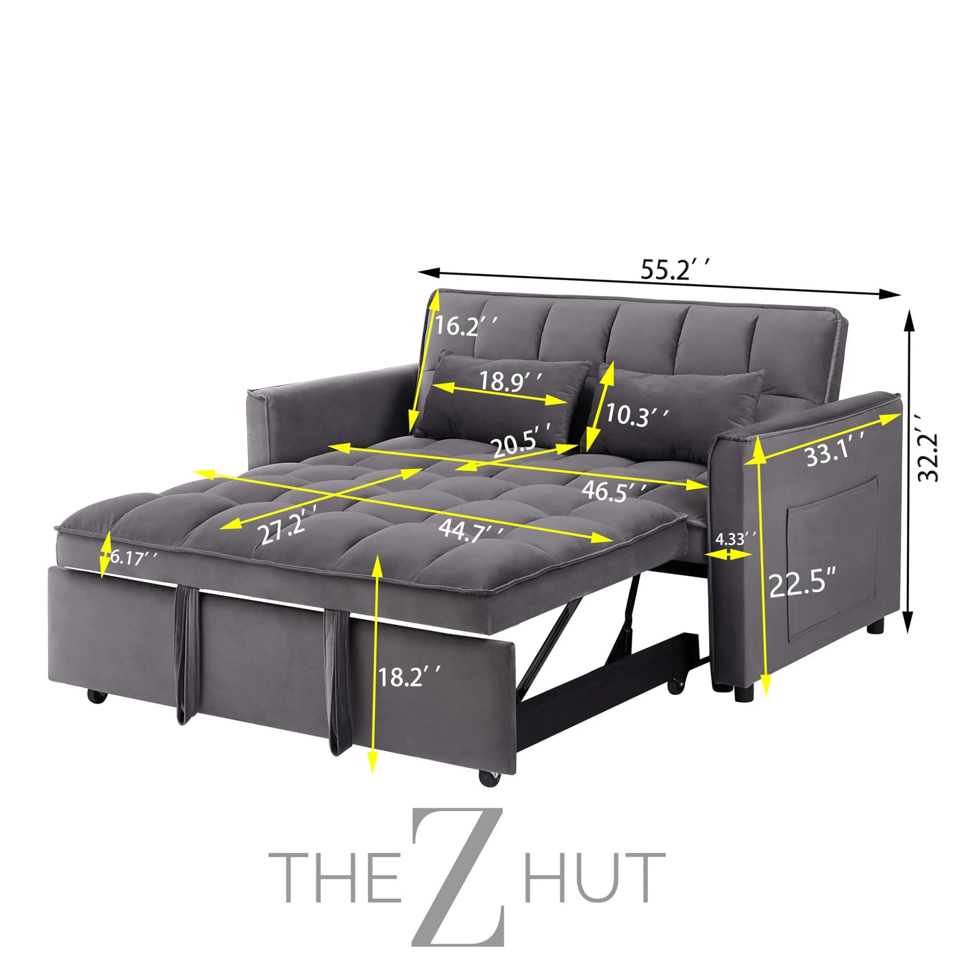 3 in 1 Convertible Sleeper Sofa Bed, Futon Couches for Living Room with Side Pocket | Adjustable Backrest| Velvet Fabric | Pull Out Couch | Loveseat | Sectional Sofa Bed(Black) THE Z HUT
