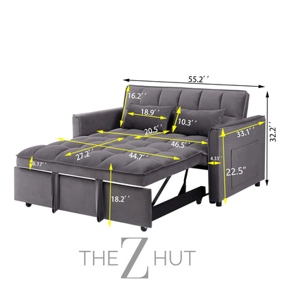 3 in 1 Convertible Sleeper Sofa Bed, Futon Couches for Living Room with Side Pocket | Adjustable Backrest| Velvet Fabric | Pull Out Couch | Loveseat | Sectional Sofa Bed(Black) THE Z HUT