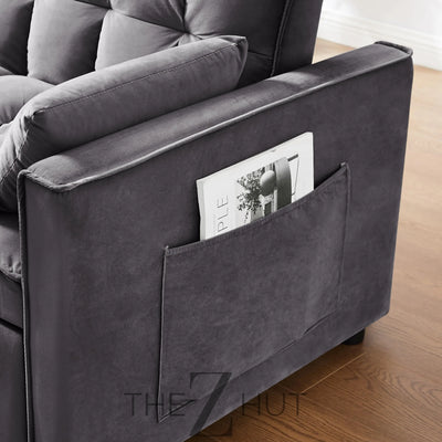 3 in 1 Convertible Sleeper Sofa Bed, Futon Couches for Living Room with Side Pocket | Adjustable Backrest| Velvet Fabric | Pull Out Couch | Loveseat | Sectional Sofa Bed(Black) THE Z HUT