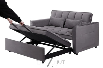 3 in 1 Convertible Sleeper Sofa Bed, Futon Couches for Living Room with Side Pocket | Adjustable Backrest| Velvet Fabric | Pull Out Couch | Loveseat | Sectional Sofa Bed(Black) THE Z HUT