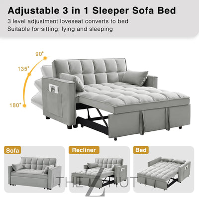 3 in 1 Convertible Sleeper Sofa Bed, Futon Couches for Living Room with Side Pocket | Adjustable Backrest| Velvet Fabric | Pull Out Couch | Loveseat | Sectional Sofa Bed(Black) THE Z HUT