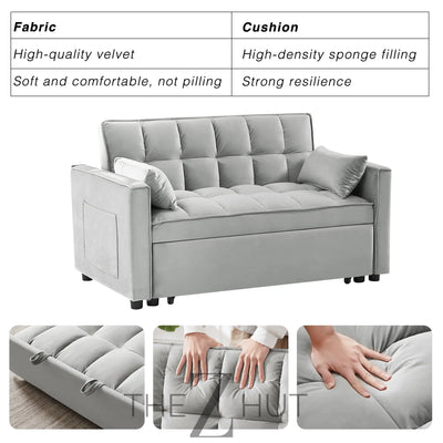 3 in 1 Convertible Sleeper Sofa Bed, Futon Couches for Living Room with Side Pocket | Adjustable Backrest| Velvet Fabric | Pull Out Couch | Loveseat | Sectional Sofa Bed(Black) THE Z HUT