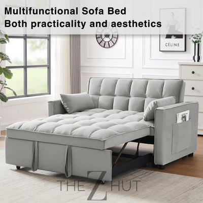 3 in 1 Convertible Sleeper Sofa Bed, Futon Couches for Living Room with Side Pocket | Adjustable Backrest| Velvet Fabric | Pull Out Couch | Loveseat | Sectional Sofa Bed(Black) THE Z HUT