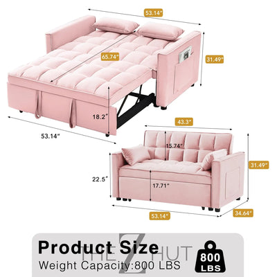 3 in 1 Convertible Sleeper Sofa Bed, Futon Couches for Living Room with Side Pocket | Adjustable Backrest| Velvet Fabric | Pull Out Couch | Loveseat | Sectional Sofa Bed(Black) THE Z HUT