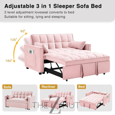 3 in 1 Convertible Sleeper Sofa Bed, Futon Couches for Living Room with Side Pocket | Adjustable Backrest| Velvet Fabric | Pull Out Couch | Loveseat | Sectional Sofa Bed(Black) THE Z HUT