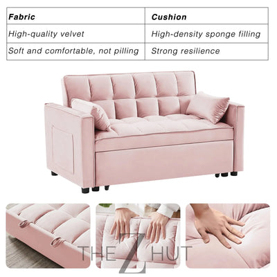 3 in 1 Convertible Sleeper Sofa Bed, Futon Couches for Living Room with Side Pocket | Adjustable Backrest| Velvet Fabric | Pull Out Couch | Loveseat | Sectional Sofa Bed(Black) THE Z HUT