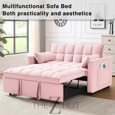 3 in 1 Convertible Sleeper Sofa Bed, Futon Couches for Living Room with Side Pocket | Adjustable Backrest| Velvet Fabric | Pull Out Couch | Loveseat | Sectional Sofa Bed(Black) THE Z HUT