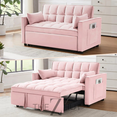 3 in 1 Convertible Sleeper Sofa Bed, Futon Couches for Living Room with Side Pocket | Adjustable Backrest| Velvet Fabric | Pull Out Couch | Loveseat | Sectional Sofa Bed(Black) THE Z HUT