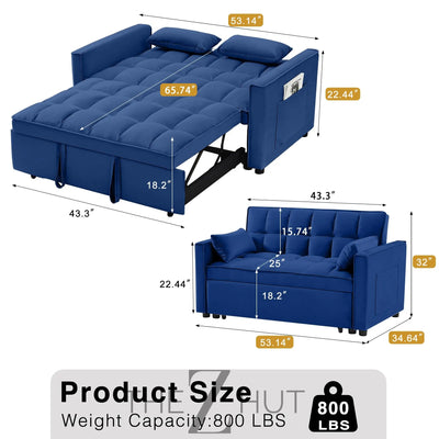 3 in 1 Convertible Sleeper Sofa Bed, Futon Couches for Living Room with Side Pocket | Adjustable Backrest| Velvet Fabric | Pull Out Couch | Loveseat | Sectional Sofa Bed(Black) THE Z HUT