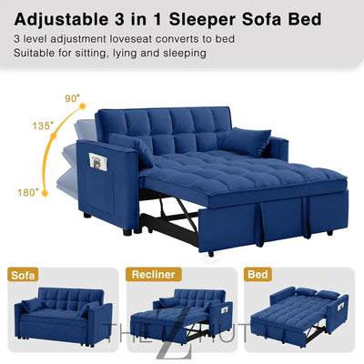 3 in 1 Convertible Sleeper Sofa Bed, Futon Couches for Living Room with Side Pocket | Adjustable Backrest| Velvet Fabric | Pull Out Couch | Loveseat | Sectional Sofa Bed(Black) THE Z HUT