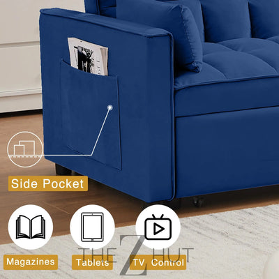 3 in 1 Convertible Sleeper Sofa Bed, Futon Couches for Living Room with Side Pocket | Adjustable Backrest| Velvet Fabric | Pull Out Couch | Loveseat | Sectional Sofa Bed(Black) THE Z HUT