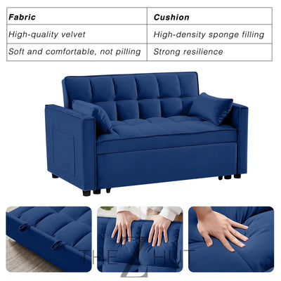 3 in 1 Convertible Sleeper Sofa Bed, Futon Couches for Living Room with Side Pocket | Adjustable Backrest| Velvet Fabric | Pull Out Couch | Loveseat | Sectional Sofa Bed(Black) THE Z HUT