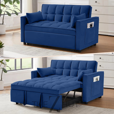 3 in 1 Convertible Sleeper Sofa Bed, Futon Couches for Living Room with Side Pocket | Adjustable Backrest| Velvet Fabric | Pull Out Couch | Loveseat | Sectional Sofa Bed(Black) THE Z HUT