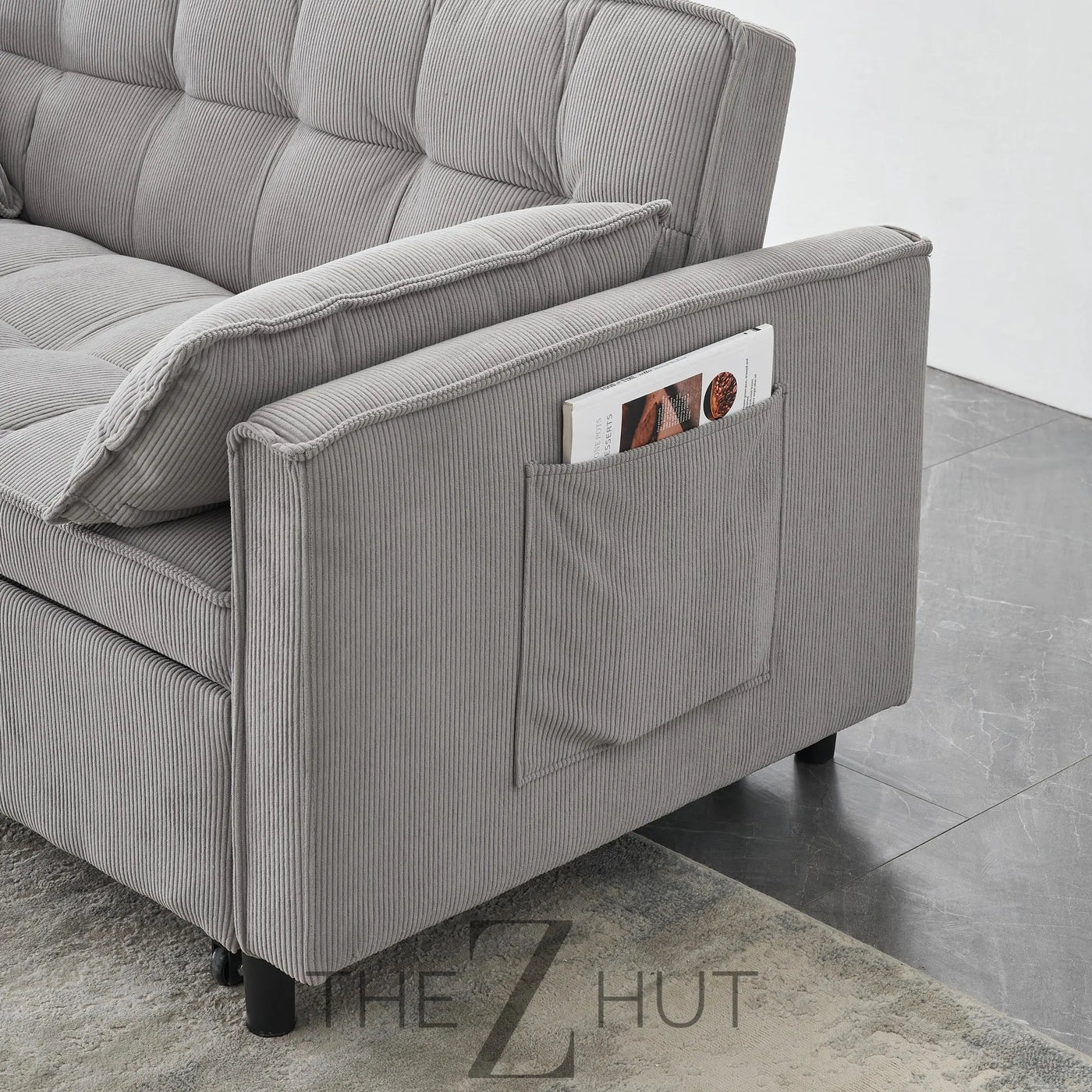 3 in 1 Convertible Sleeper Sofa Bed, Futon Couches for Living Room with Side Pocket | Adjustable Backrest| Velvet Fabric | Pull Out Couch | Loveseat | Sectional Sofa Bed(Black) THE Z HUT