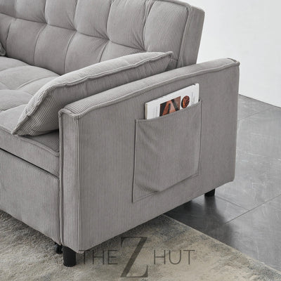3 in 1 Convertible Sleeper Sofa Bed, Futon Couches for Living Room with Side Pocket | Adjustable Backrest| Velvet Fabric | Pull Out Couch | Loveseat | Sectional Sofa Bed(Black) THE Z HUT