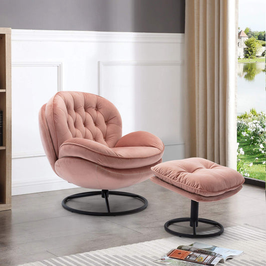 🏠 Cozy Up in Style! TheZhut Velvet Accent Chair & Ottoman 💺 – Swivel Design for Any Room 🔄