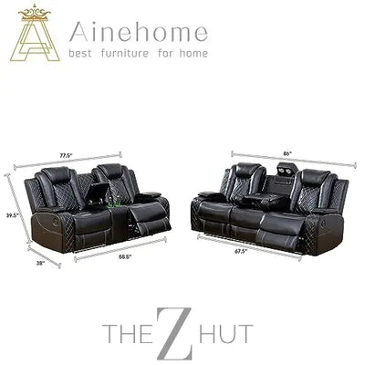 A Ainehome Furniture 3PC Sectional Sofa Living Room Office Sofa Set Electric Motion Sofa Loveseat Reclining Sofa(A-Grey, 3 Piece Set) THE Z HUT