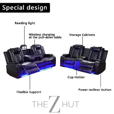 A Ainehome Furniture 3PC Sectional Sofa Living Room Office Sofa Set Electric Motion Sofa Loveseat Reclining Sofa(A-Grey, 3 Piece Set) THE Z HUT