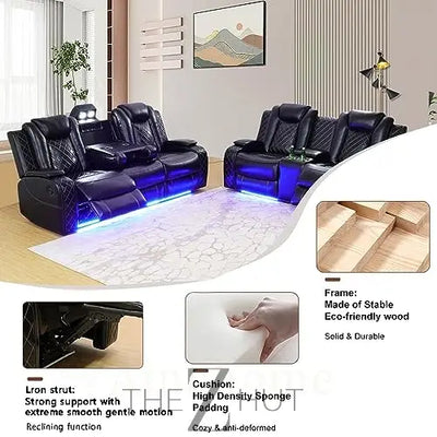 A Ainehome Furniture 3PC Sectional Sofa Living Room Office Sofa Set Electric Motion Sofa Loveseat Reclining Sofa(A-Grey, 3 Piece Set) THE Z HUT
