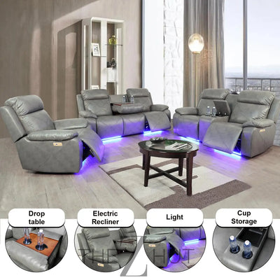A Ainehome Furniture 3PC Sectional Sofa Living Room Office Sofa Set Electric Motion Sofa Loveseat Reclining Sofa(A-Grey, 3 Piece Set) THE Z HUT